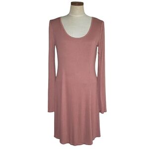 Forever 21 Ribbed Long Flare Sleeves Scoopneck A-Line Dress Mauve 0X / XL / 14